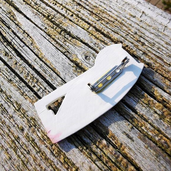 Laurel Burch Style Painted Wooden Cat Brooch - Picture 6 of 13